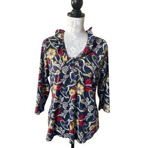 Lulu-B UPF 50+ Womens Floral Colorful Ruffle Long Sleeve Top Blue Medium Golf